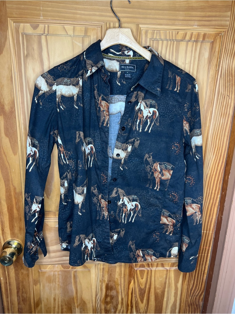 Bit & Bridle Black Horse-Print Button-Down Shirt
